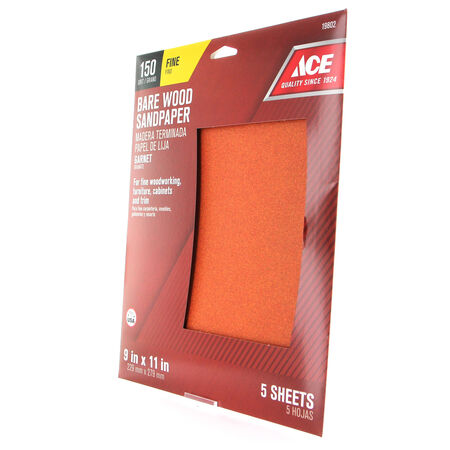 Ace 11 in. L X 9 in. W 150 Grit Aluminum Oxide Sandpaper 5 pk