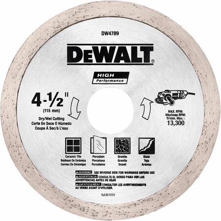 DeWalt HP 4-1/2 in. D X 5/8 in. X.060 in. thick Diamond Continuous Rim Tile Blade 1 pk