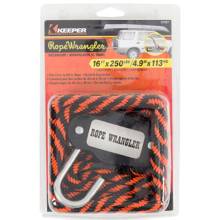 Keeper Rope Wrangler 3/8 in. W X 16 ft. L Black/Orange Tie Down 250 lb 1 pk