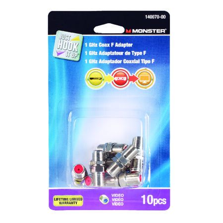 Monster Just Hook It Up F-Connector F Coax Adapter 10 pk