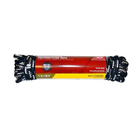 Ace 1/2 in. D X 50 in. L Gray/White Diamond Braided Poly Rope Ace 1/2 in. D X 50 in. L Gray/White Diamond Braided Poly Rope