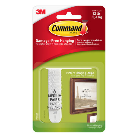 3M Command White Medium Picture Hanging Strips 12 lb 6 pk