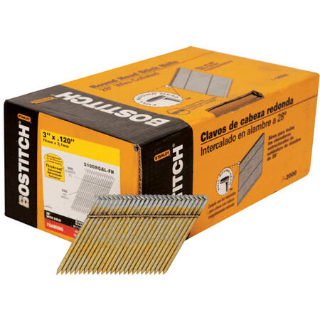 2,000-Qty 3" x .120 Ring Shank 28 degree Wire Collated Full Round Head Stick Framing Nails