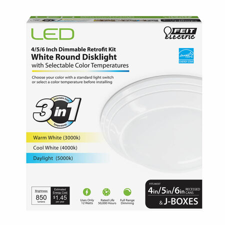 Feit Electric White 4, 5 and 6 in. W LED Disklight Retrofit Kit 12 W