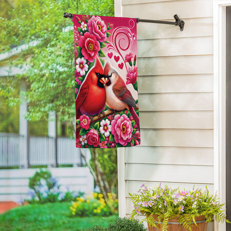 Evergreen Garden Flag Cardinal Lovers Suede