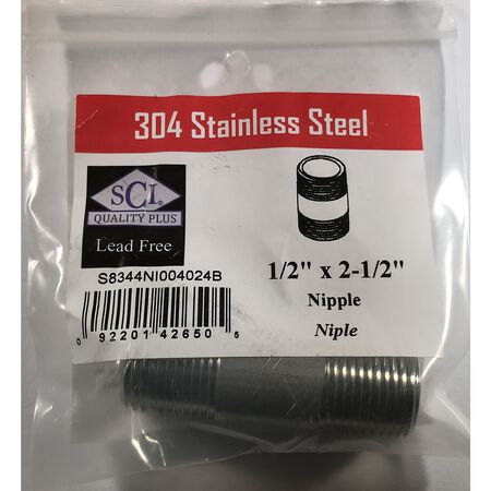 Smith-Cooper 1/2 in. MPT Stainless Steel 2-1/2 in. L Nipple