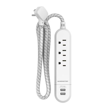 Monster 4 ft. L 3 outlets Power Strip with USB Ports White