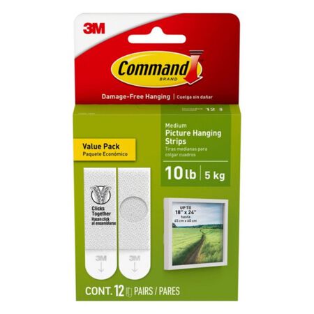 3M Command White Medium Picture Hanging Strips 12 lb 12 pk