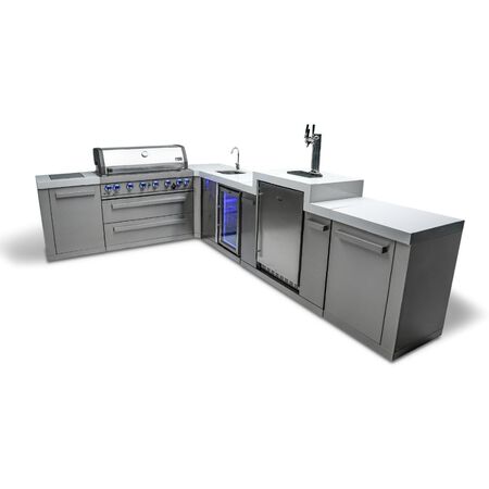Mont Alpi 6-burner island with a 90-degree corner, kegerator, and beverage center