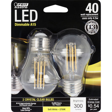Feit Electric Performance A15 E26 (Medium) LED Bulb Soft White 40 Watt Equivalence 2 pk