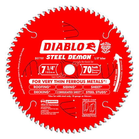 Diablo Steel Demon 7-1/4 in. D X 5/8 in. Carbide Circular Saw Blade 70 teeth 1 pc