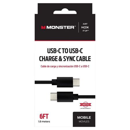 Monster Just Hook It Up Type C To Type C Charge And Sync Cable 6 Ft. Black