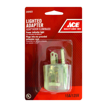 Ace Grounded Lighted Adapter Clear 15 amps 125 volts 1 pk