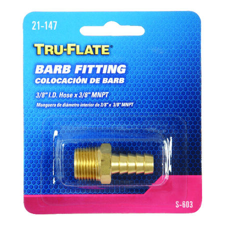 Tru-Flate Brass Barb Hose Fitting 3/8 in. Male 1 pc