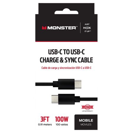 Monster Just Hook It Up Type C to Type C Charge and Sync Cable 3 ft. Black