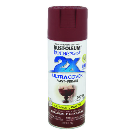 Rust-Oleum Painter's Touch 2X Ultra Cover Satin Claret Wine Paint+Primer Spray Paint 12 oz
