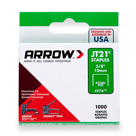 Arrow JT21 7/16 in. W X 3/8 in. L 23 Ga. Wide Crown Light Duty Staples 1000 pk