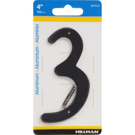 Hillman 4 in. Black Aluminum Nail-On Number 3 1 pc