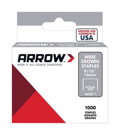 Arrow Fastener #609 Wide Crown Standard Staples Galvanized Steel 9/16 in. L 1000 pk