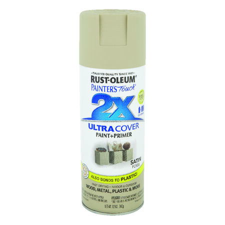 Rust-Oleum Painter's Touch 2X Ultra Cover Satin Fossil Paint+Primer Spray Paint 12 oz