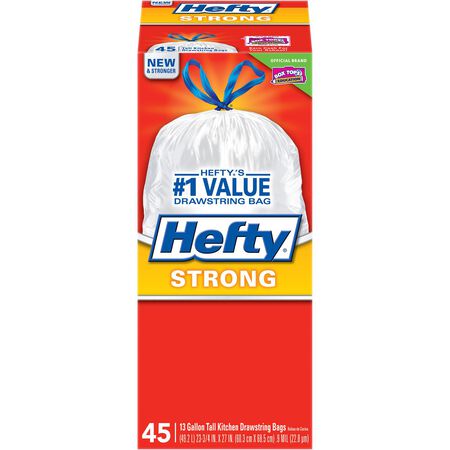 Hefty Strong 13 gal No Scent Scent Kitchen Trash Bags Drawstring 45 pk 0.9 mil