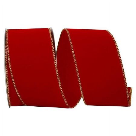 Reliant Ribbon Velvet Value Fabric Backed Wired Edge Ribbon, Red/gold, 2-1/2 in., 10 Yards