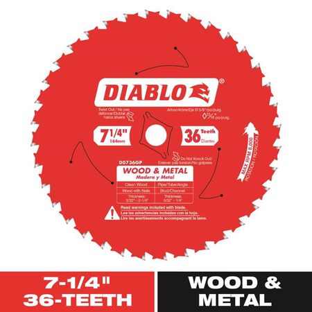 Diablo Wood & Metal 7-1/4 in. D X 5/8 in. TiCo Hi-Density Carbide Wood and Metal Saw Blade 36 teeth