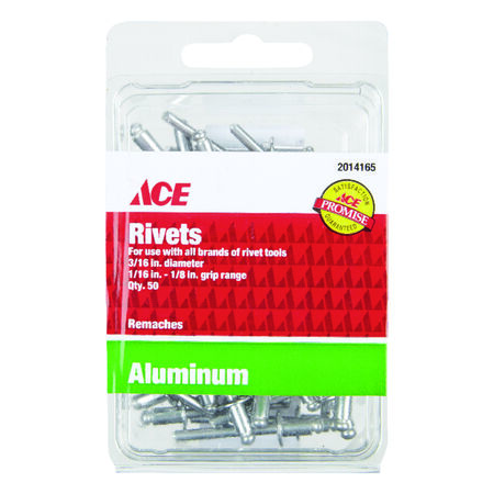 Ace 3/16 in. D X 1/8 in. R Aluminum Rivets Silver 50 pk