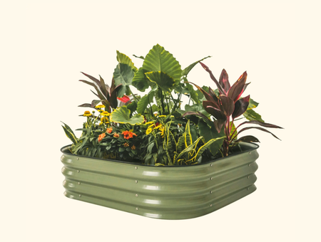 11" Tall 4 In 1 Modular Metal Raised Garden Bed Kit Olive Green