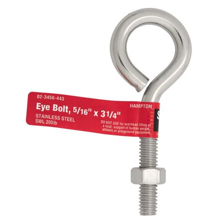 Hampton 5/16 in. X 3-1/4 in. L Stainless Stainless Steel Eyebolt Nut Included