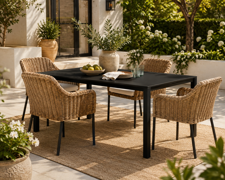 Living Accents 7PC Dining Set Black/ Cushioned Wicker