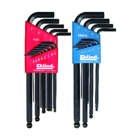 Eklind Tool Ball-Hex-L Assorted Metric and SAE Long Arm Hex L-Key Set Multi-Size in. 22 pc.