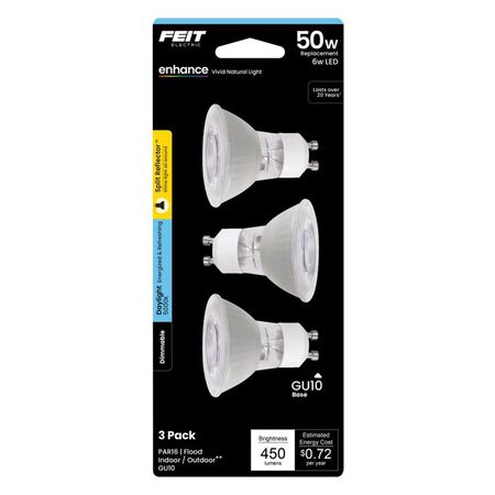 Feit Enhance MR16 GU10 LED Bulb Daylight 50 Watt Equivalence 3 pk