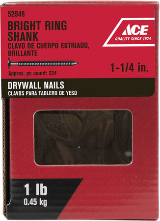 Ace Flat 1-1/4 in. L Drywall Nail Annular Ring Shank Bright Steel 1 lb.