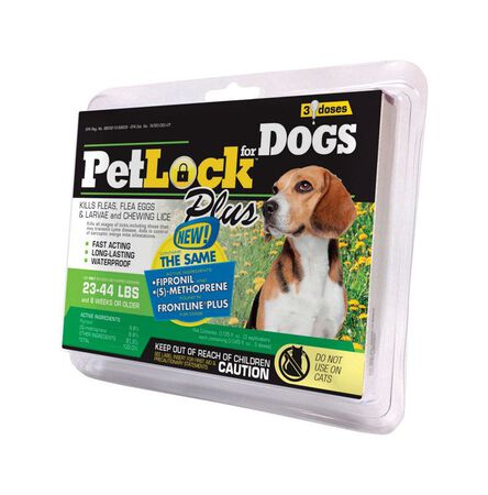 PetLock Plus 0.135 oz. Flea and Tick Drops Liquid For Dogs and Puppies 23 - 44 Fipronil/(S)-Met
