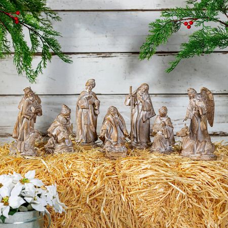 Astoria Grand Nativity Garden Statue, Resin Statue, Gilded Nativity, 9 in. H, Set of 10