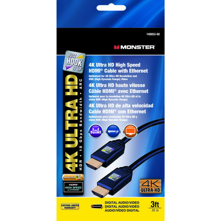Monster Just Hook It Up 3 ft. L High Speed Cable with Ethernet HDMI
