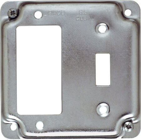 Raco Square Steel 2 gang Box Cover For 1 GFCI Receptacle and 1 Toggle Switch