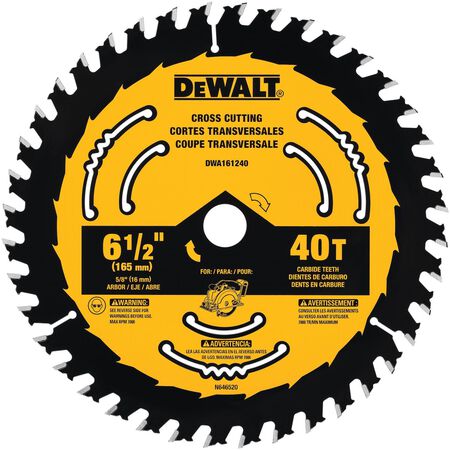 DeWalt 6-1/2 in. D X 5/8 in. Tungsten Carbide Tipped Circular Saw Blade 40 teeth 1 blade