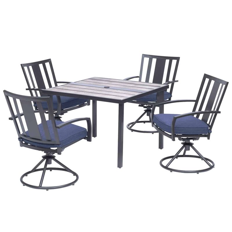 Living Accents Waterville 5 Pc Black Steel Dining Patio Set Navy