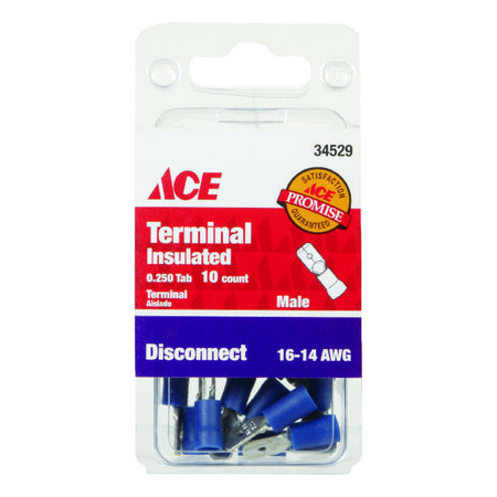 Ace Insulated Wire Male Disconnect Blue 10 pk