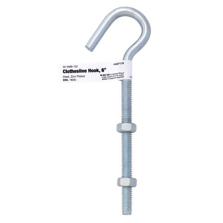 Hampton Medium Zinc-Plated Silver Steel 6 in. L Clothesline Bolt Hook 160 lb 1 pk