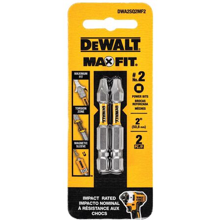 DEWALT Max Fit Square #2 X 2 in. L Screwdriver Bit Set Steel 2 pk