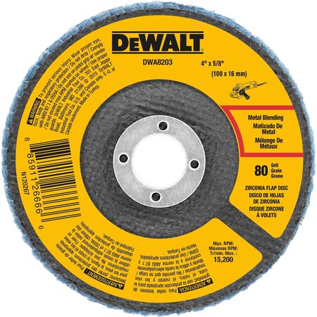 DeWalt 4 in. D X 5/8 in. Zirconia Type 29 Flap Disc 80 Grit 1 pc