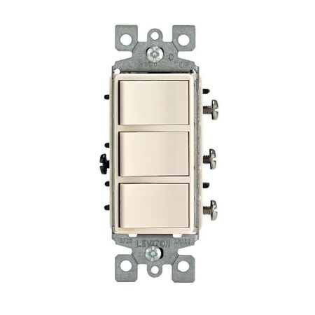 Leviton Decora 15 amps Single Pole Rocker Triple Combination Switch Light Almond 1 pk