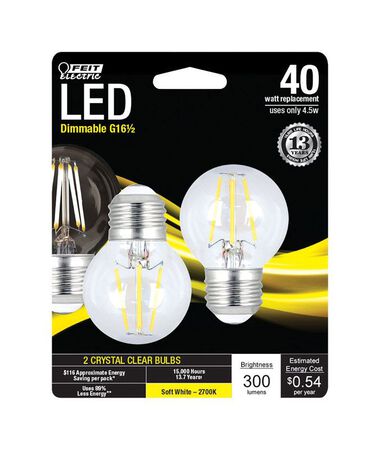 FEIT Electric LED Bulb 4.5 watts 300 lumens 2700 K Globe G16-1/2 Soft White 40 watts equivalenc