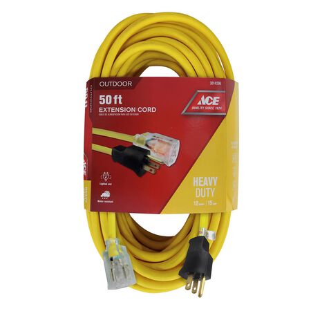 Ace Indoor or Outdoor 50 ft. L Yellow Extension Cord 12/3 SJTW