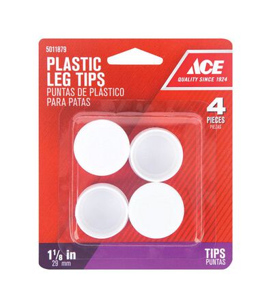 Ace Plastic Round Leg Tip White 1-1/8 in. W x 1-1/8 in. L 4 pk