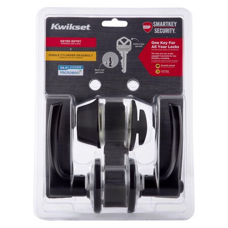 Kwikset Matte Black Lever and Single Cylinder Deadbolt KW1 1-3/4 in.