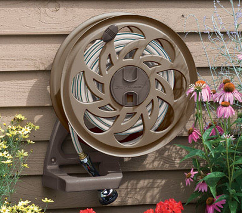 Suncast Slide Trak Hose Hideaway Wall Mount Hose Reel 125 ft. Taupe Stine Home + Yard The